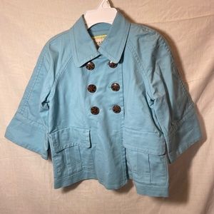 Girls Vintage Old Navy Jacket Light Blue Double breasted. 3/4  sleeves Sz Large.